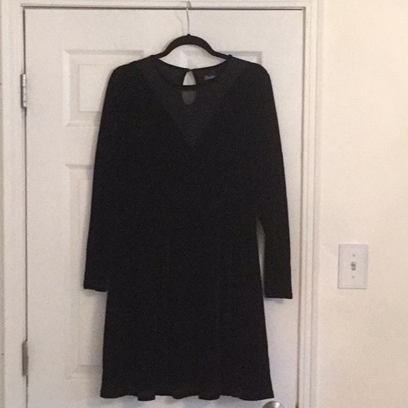 New Sourpuss Black Velvet Long Sleeve Dress With Mesh V Neck - Picture 3 of 7